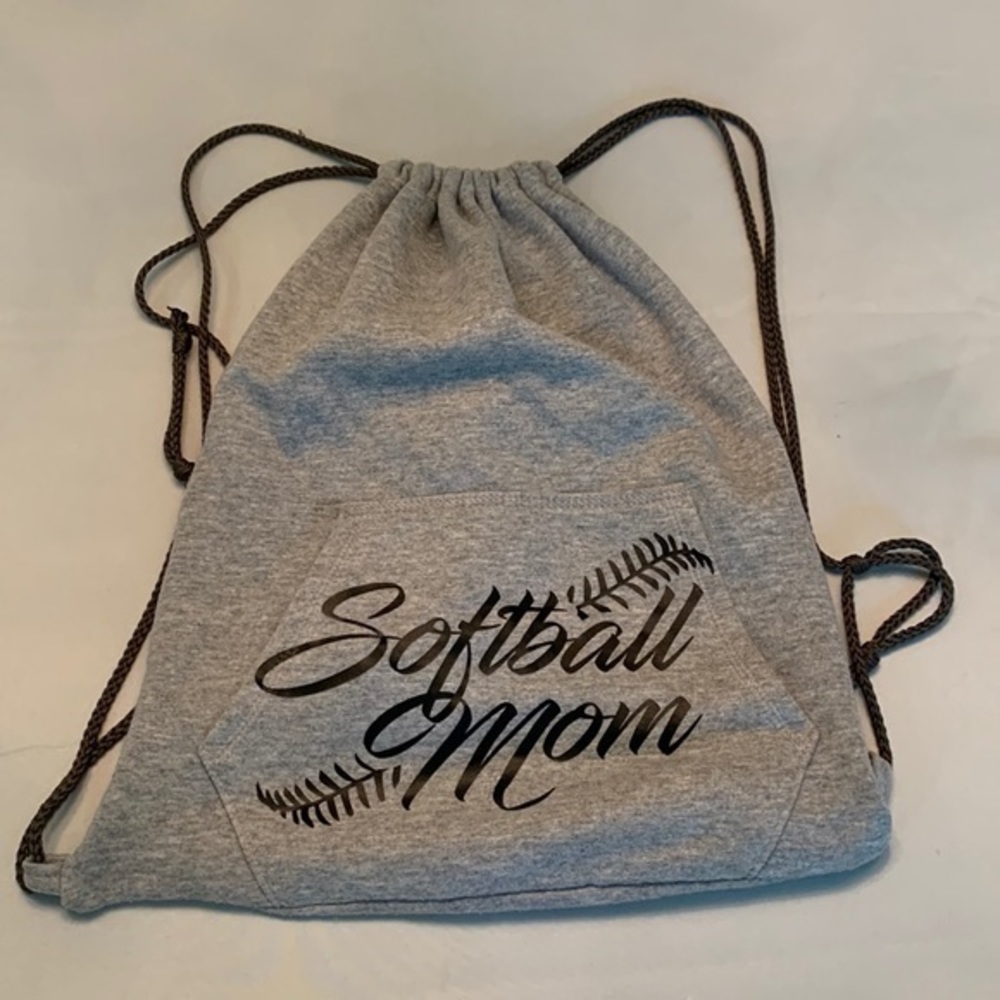 softball mom drawstring sweatshirt tote bag